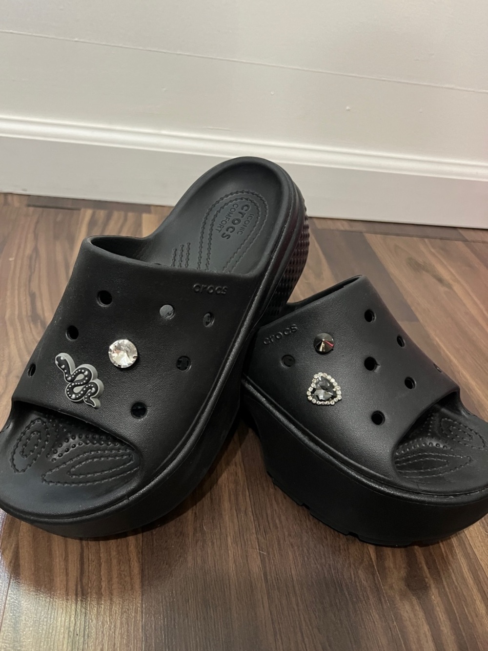 Black Crocs Platform Slide Sandals. Taylor Swift Reputation inspired.